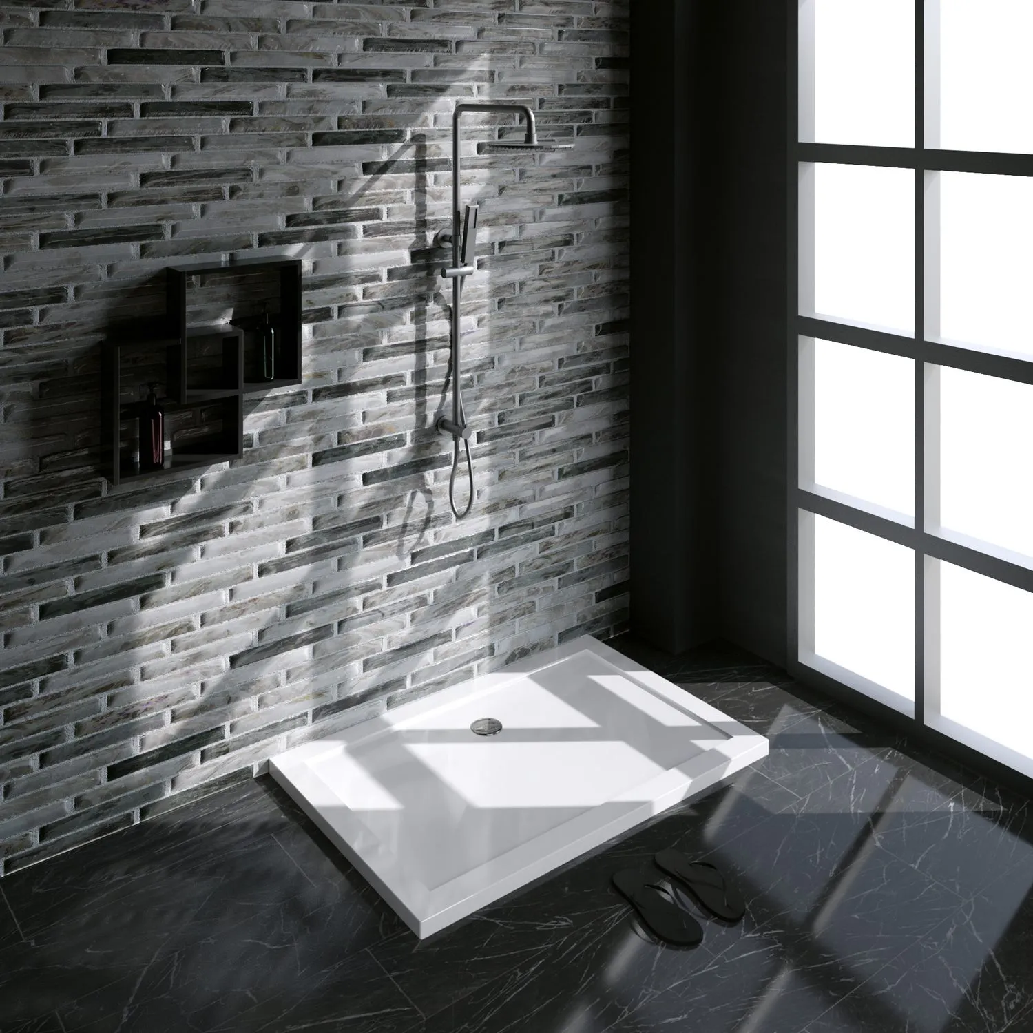 Piatto doccia 80x120 cm bianco lucido bordato in acrilico rinforzato | Asteios