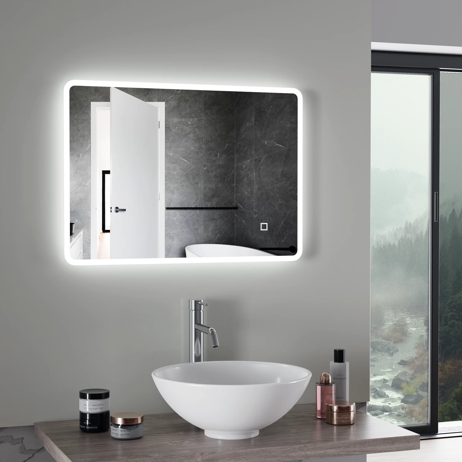 50X70 cm installazione reversibile completo di staffe Specchio bagno senza cornice a filo lucido 