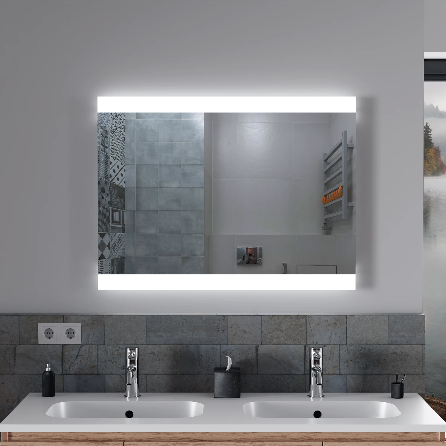 Specchio led bagno 60x80 cm reversibile con doppia fascia luminosa |Enif