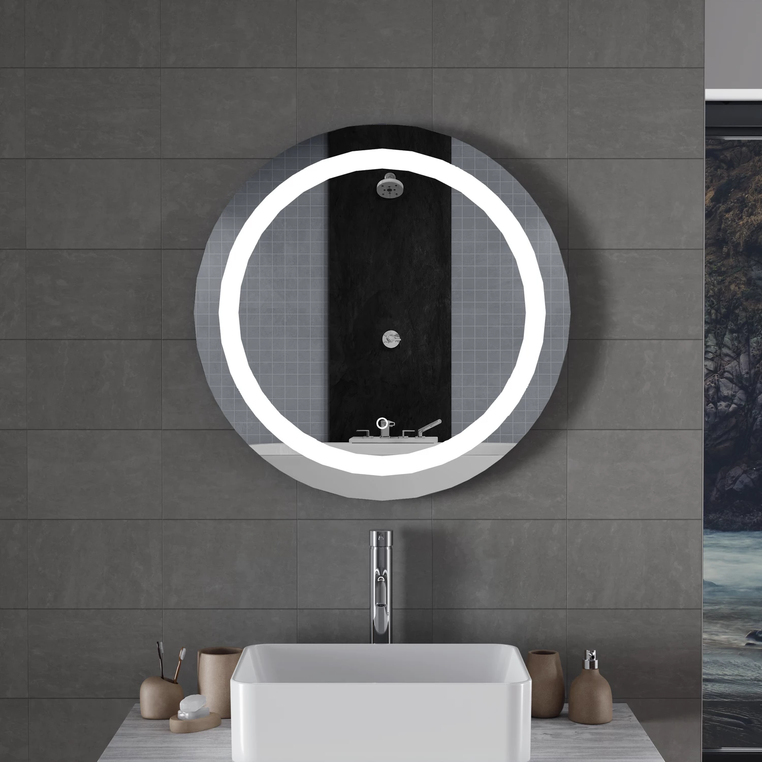 Specchio da Bagno Rotondo con Illuminazione a LED 84 cm sunnyshowers 