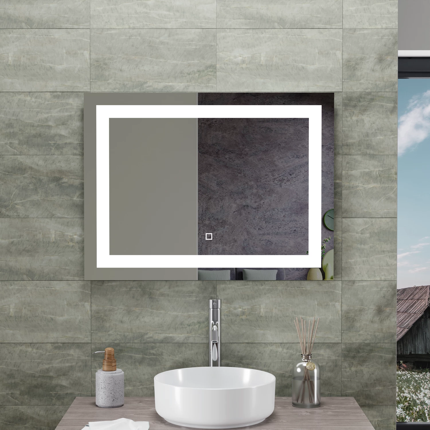 Specchio led bagno 80x120 cm con sensore touch-screen installazione reversibile | Tiaki
