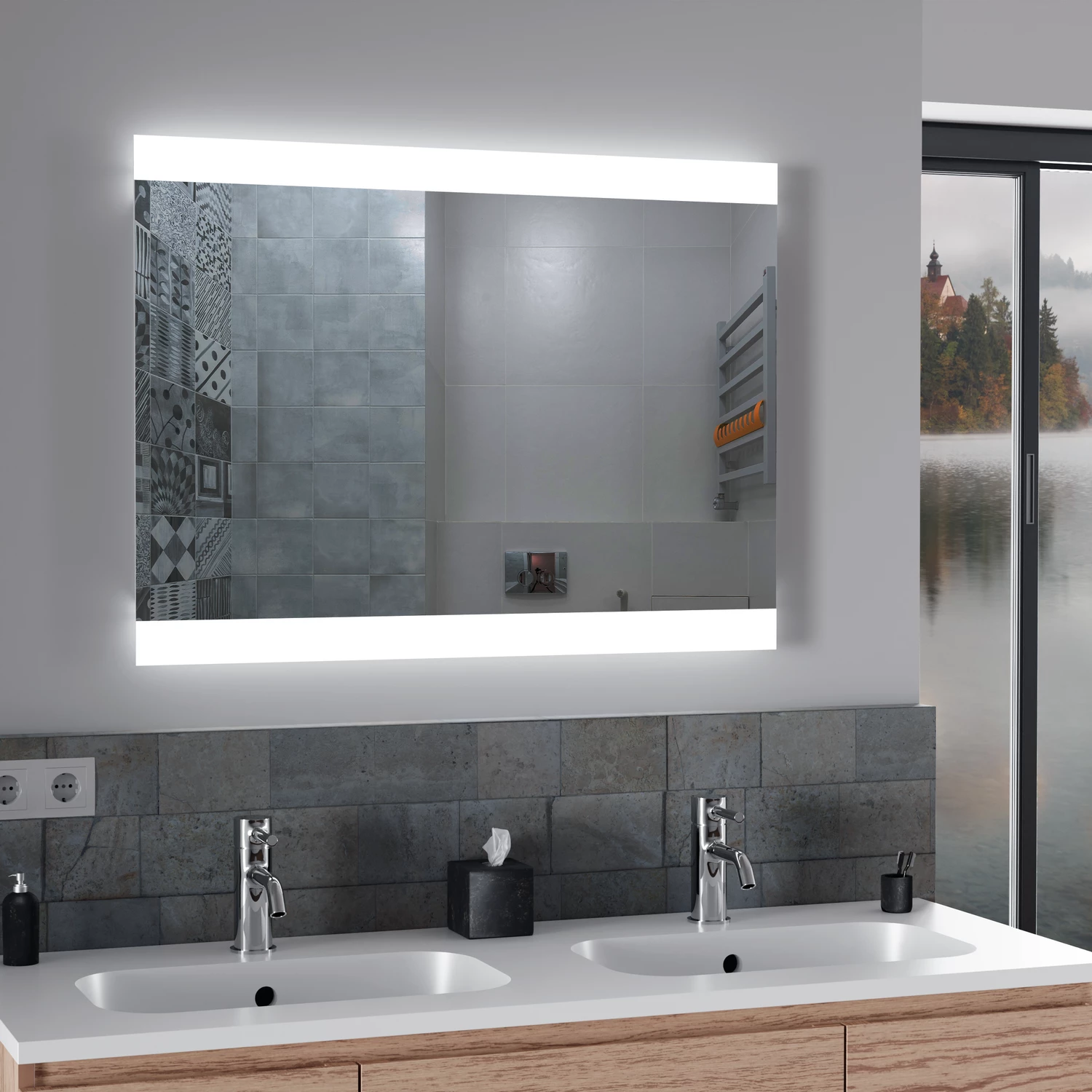 Specchio led bagno 70x90 cm reversibile con doppia fascia luminosa |Enif
