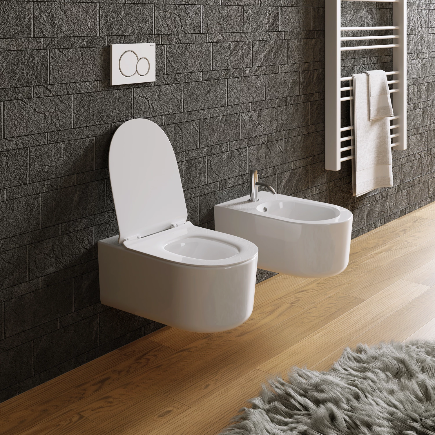 Sanitari sospesi in ceramica per bagno con copri-wc in termoindurente | Dublino