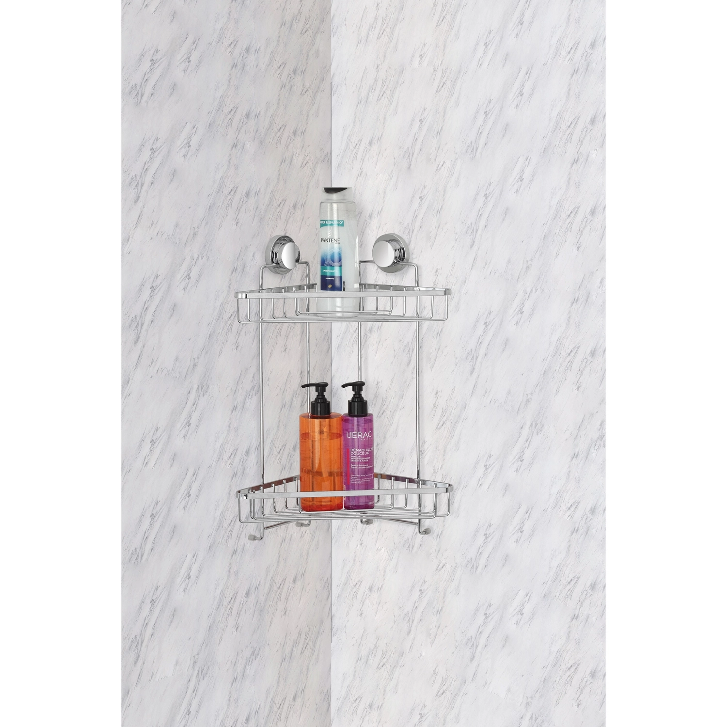 Mensola angolare per doccia a due ripiani doppio fissaggio | Premium