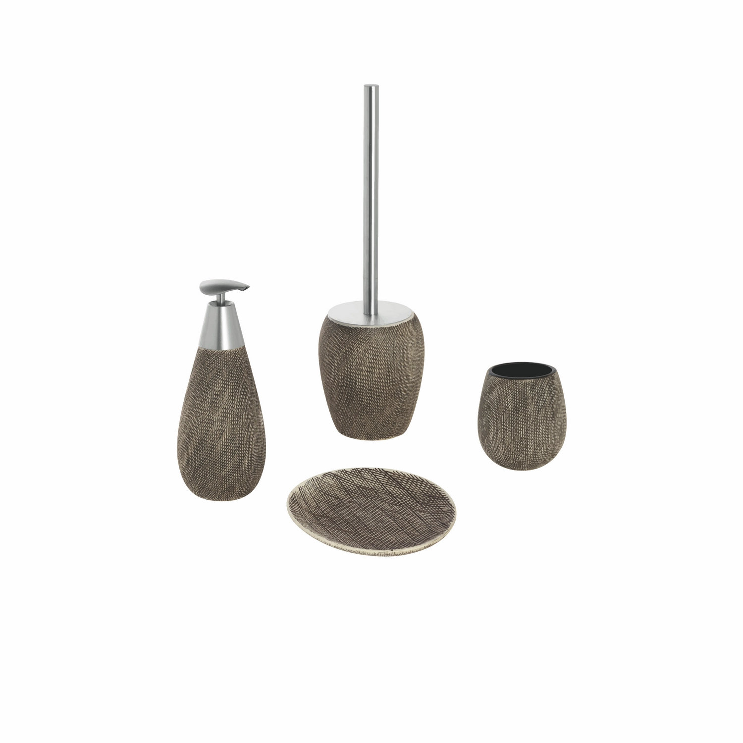 Set completo 4 accessori bagno in ceramica marrone | Safari
