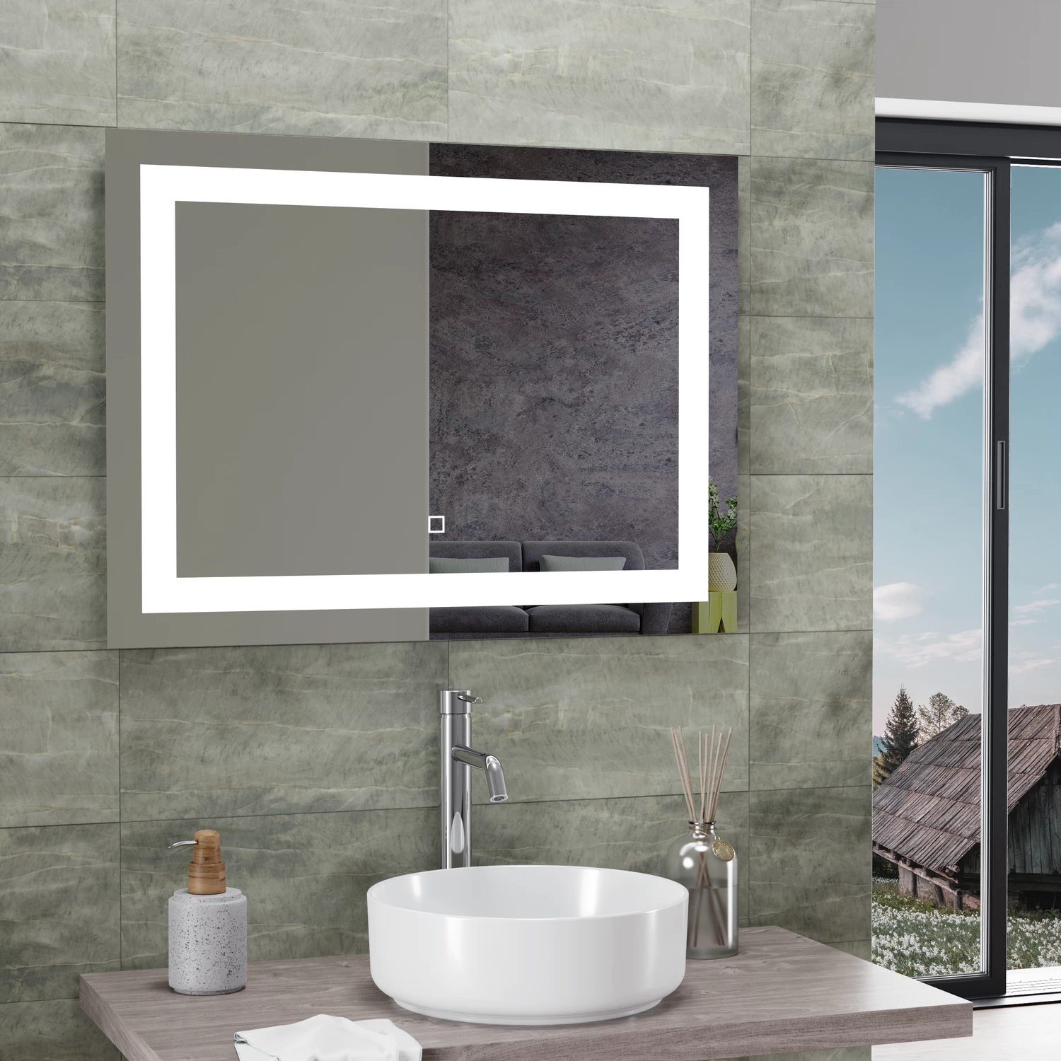Specchio led bagno 60x80 cm con sensore touch-screen installazione reversibile | Tiaki